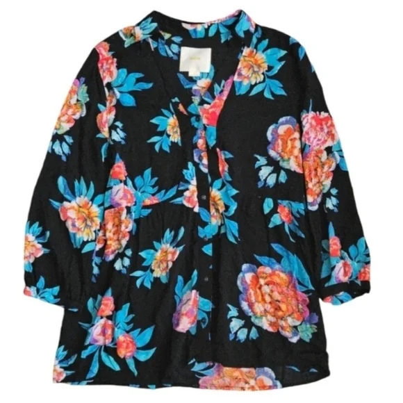 Maeve Woodland Walk Black Floral Button Down Blouse Size 12 - Picture 3 of 7